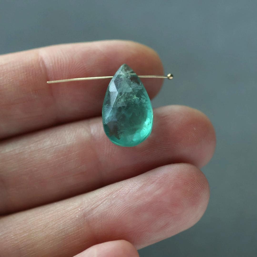 17mm Natural Green Fluorite Briolette Bead Faceted Teardrop 1 Pcs Gemstone Beads DIY Jewelry Making Necklace November birthstone