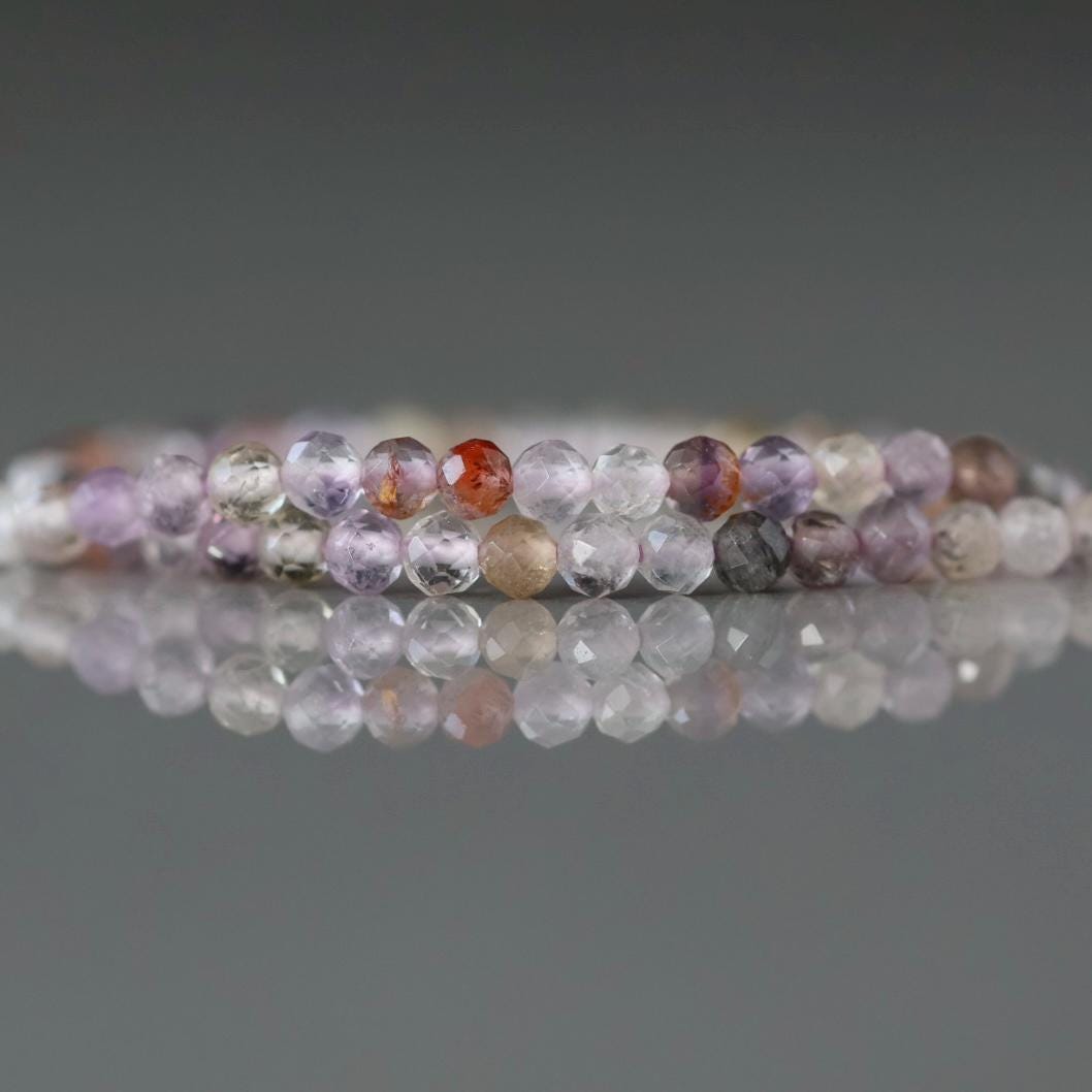 2-2.5mm Super Seven Beads - Tiny Faceted Round Natural Gemstone 15" Strand
