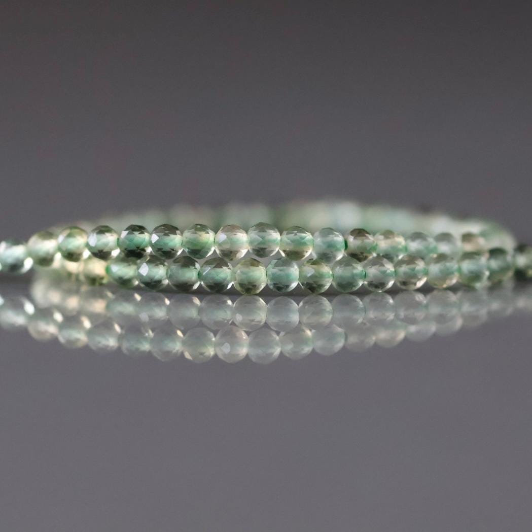 2.4mm Green Amethyst Beads - Tiny Faceted Round Natural Gemstone 15" Strand
