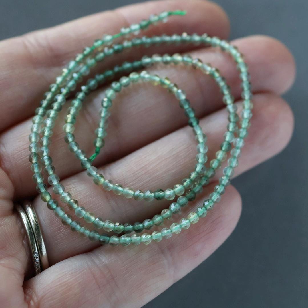 2.4mm Green Amethyst Beads - Tiny Faceted Round Natural Gemstone 15" Strand