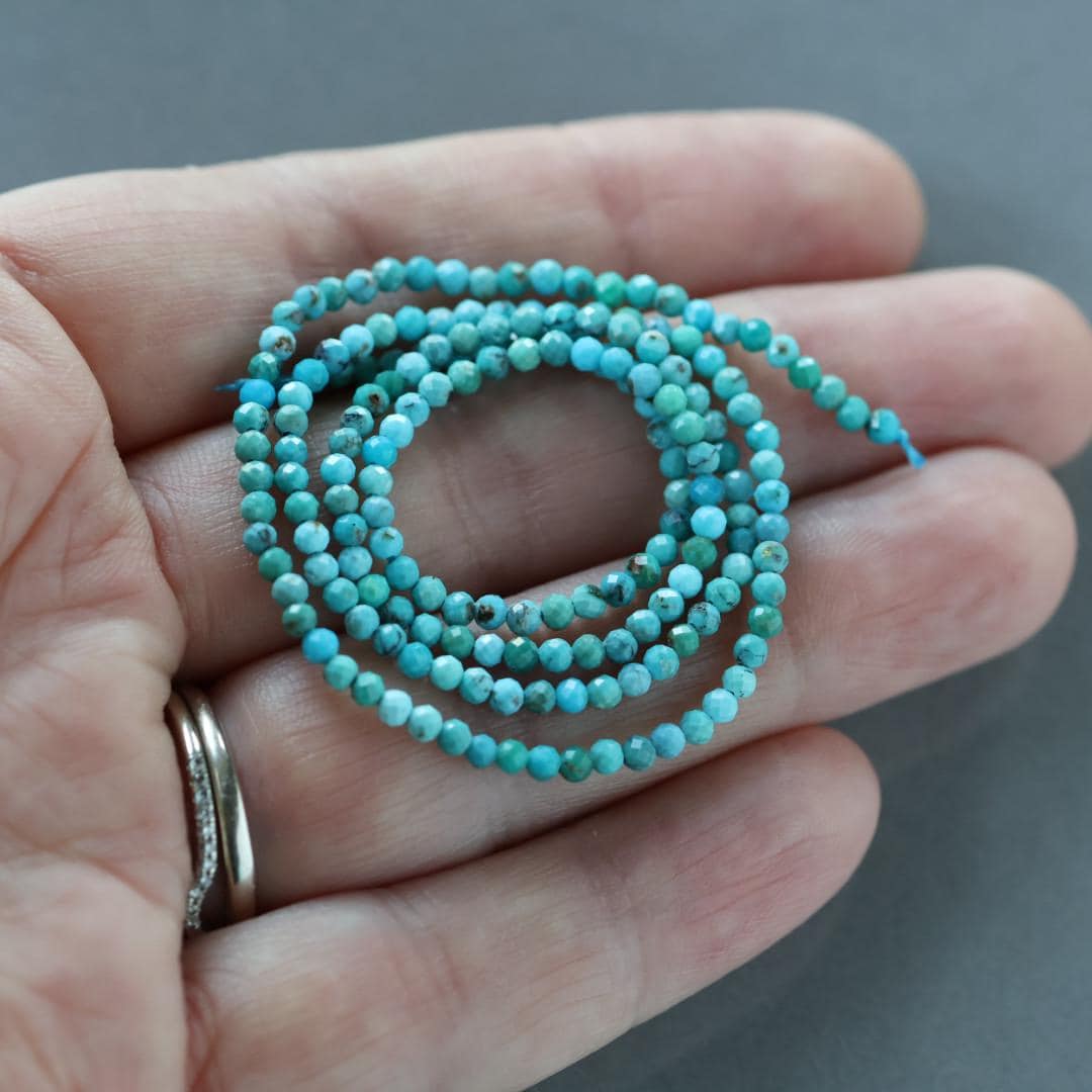 2.5mm Arizona Turquoise Beads – Tiny Faceted Round Natural Gemstone 15" Strand