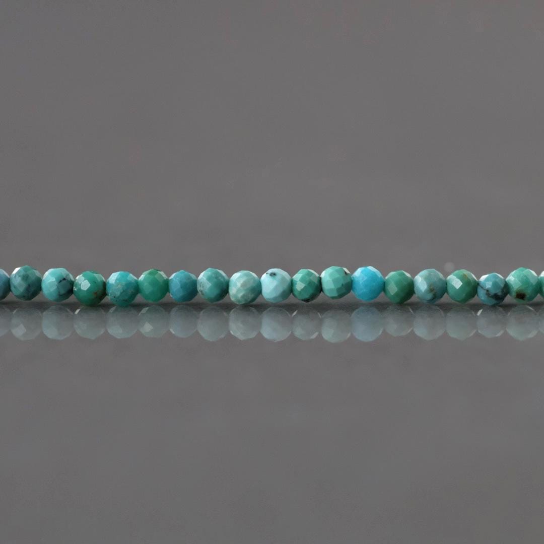 2.5mm Arizona Turquoise Beads – Tiny Faceted Round Natural Gemstone 15" Strand