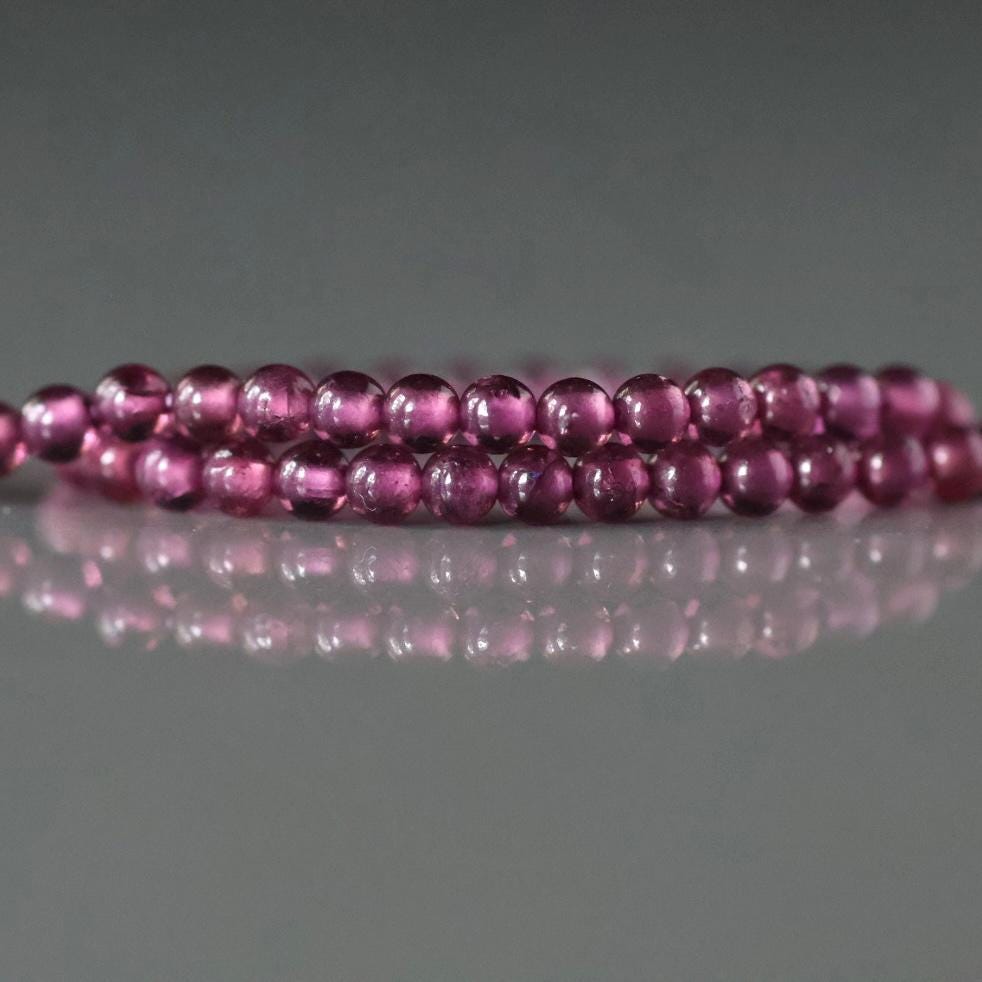 2.5mm Berry Rhodolite Garnet Beads - Tiny Smooth Round Natural Gemstone 7" Strand