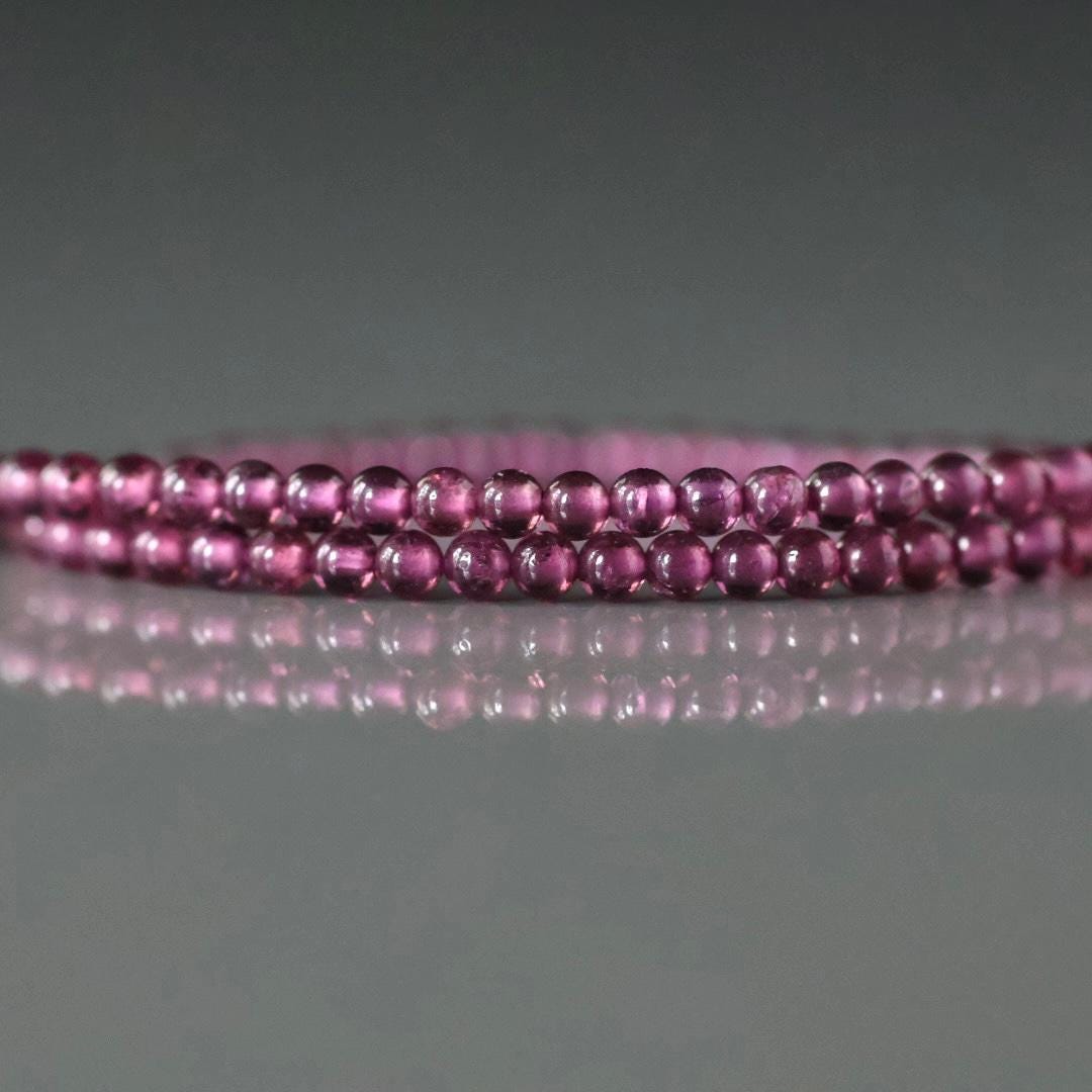2.5mm Berry Rhodolite Garnet Beads - Tiny Smooth Round Natural Gemstone 7" Strand