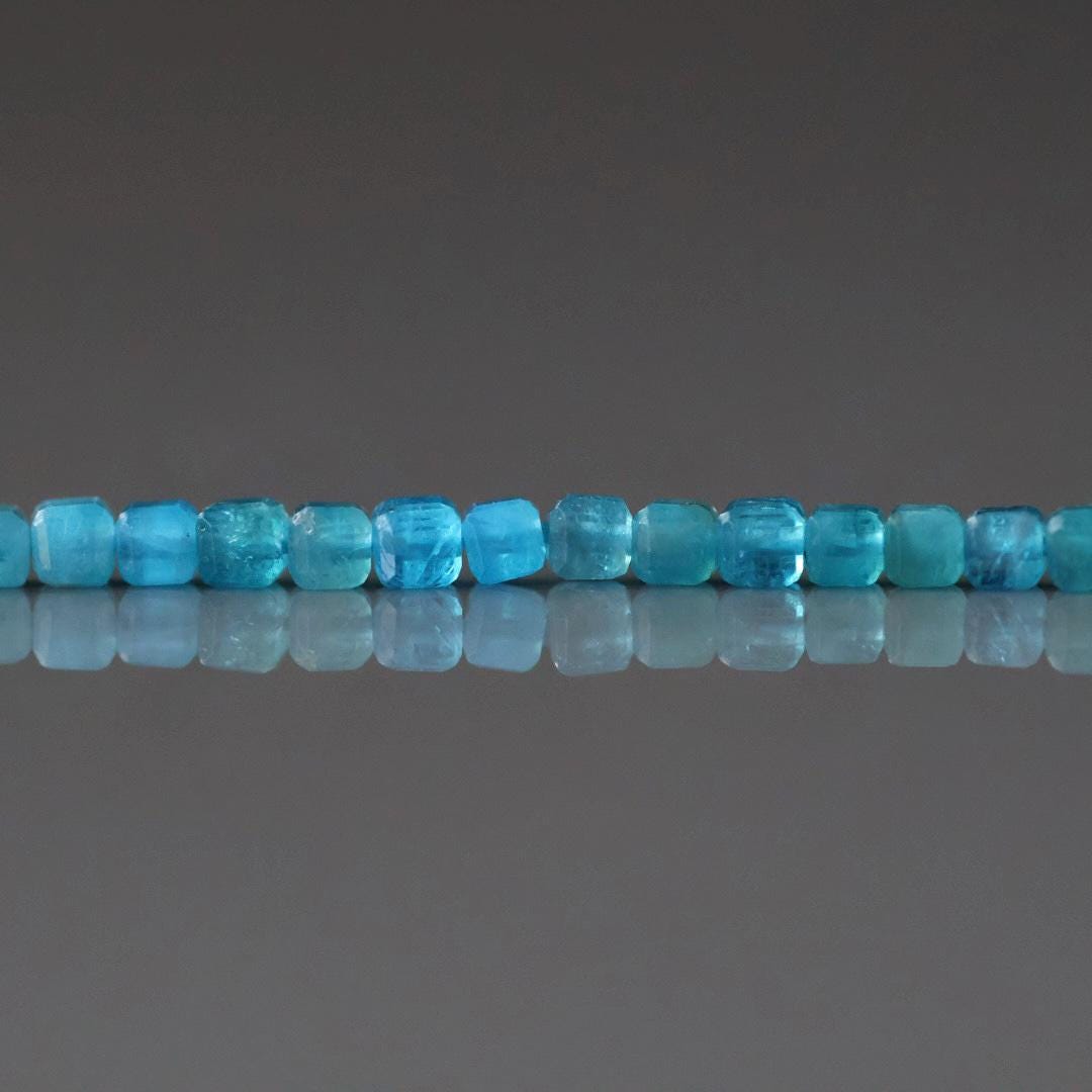 2.5mm Blue Apatite Beads – Tiny Faceted Cube Natural Gemstone 15" Strand