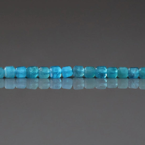 2.5mm Blue Apatite Beads – Tiny Faceted Cube Natural Gemstone 15" Strand
