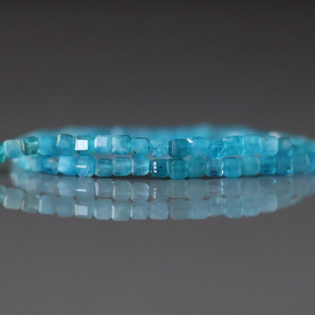 2.5mm Blue Apatite Beads ‚Äì Tiny Faceted Cube Natural Gemstone 15" Strand