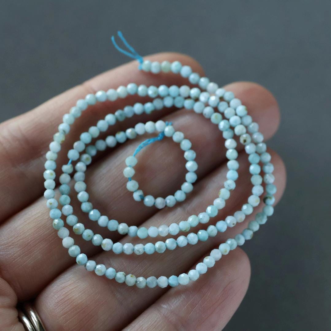 2.5mm Larimar Faceted Beads 15" 2mm Dominican Larimar Genuine Gemstone Beads for Jewelry Making Beading Craft Gift Beads Pale Blue Spacers