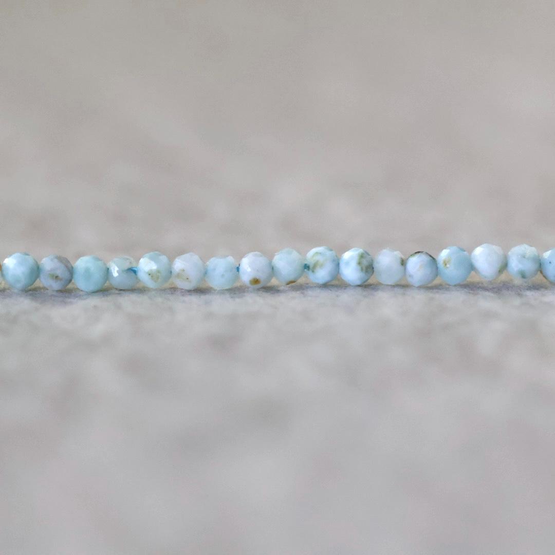 2.5mm Dominican Larimar Beads - Tiny Faceted Round Natural Gemstone 15" Strand