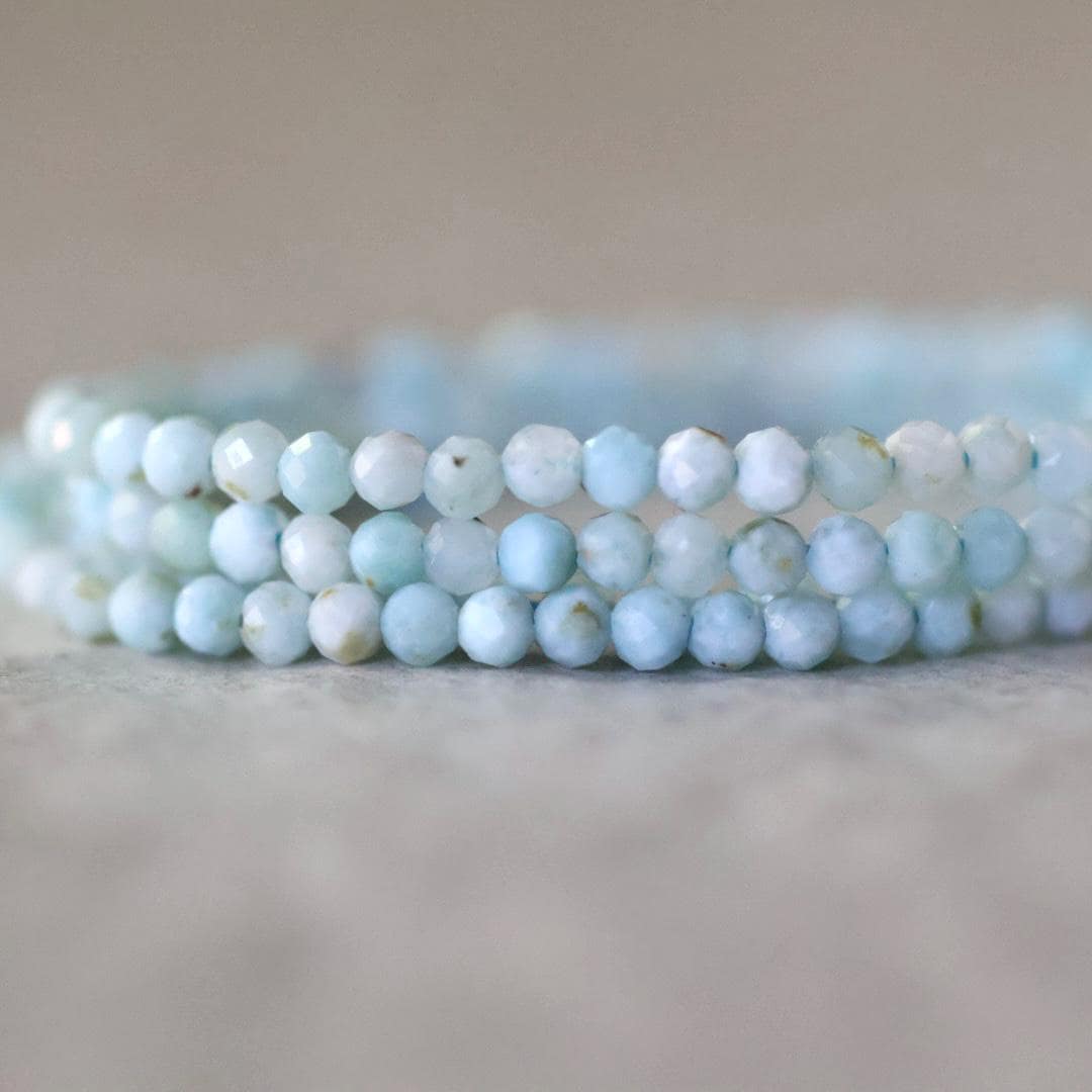 2.5mm Dominican Larimar Beads - Tiny Faceted Round Natural Gemstone 15" Strand