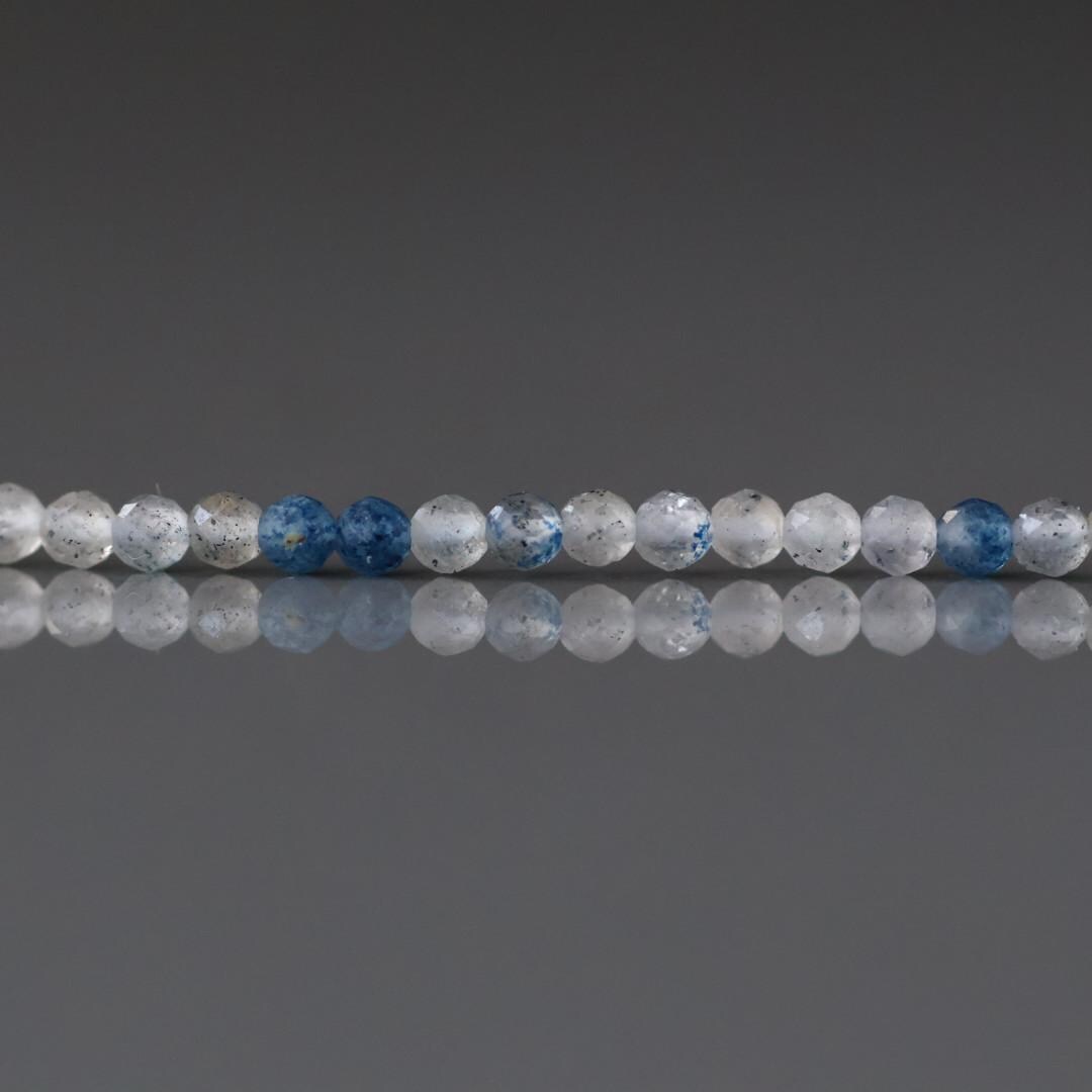 2.5mm Dumortierite In Quartz Beads – Tiny Faceted Round Natural Gemstone 15" Strand