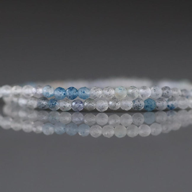 2.5mm Dumortierite In Quartz Beads – Tiny Faceted Round Natural Gemstone 15" Strand