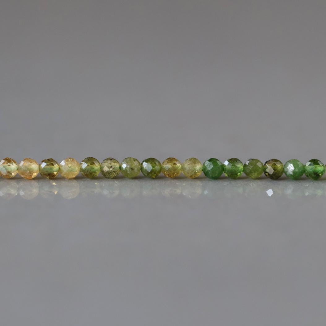 2.5mm Green Yellow Tourmaline Beads ‚Äì Tiny Faceted Round Natural Gemstone 15" Strand