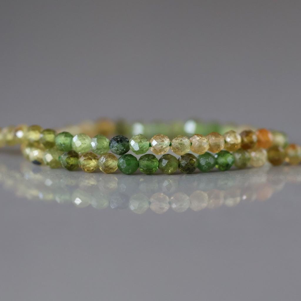 2.5mm Green Yellow Tourmaline Beads ‚Äì Tiny Faceted Round Natural Gemstone 15" Strand