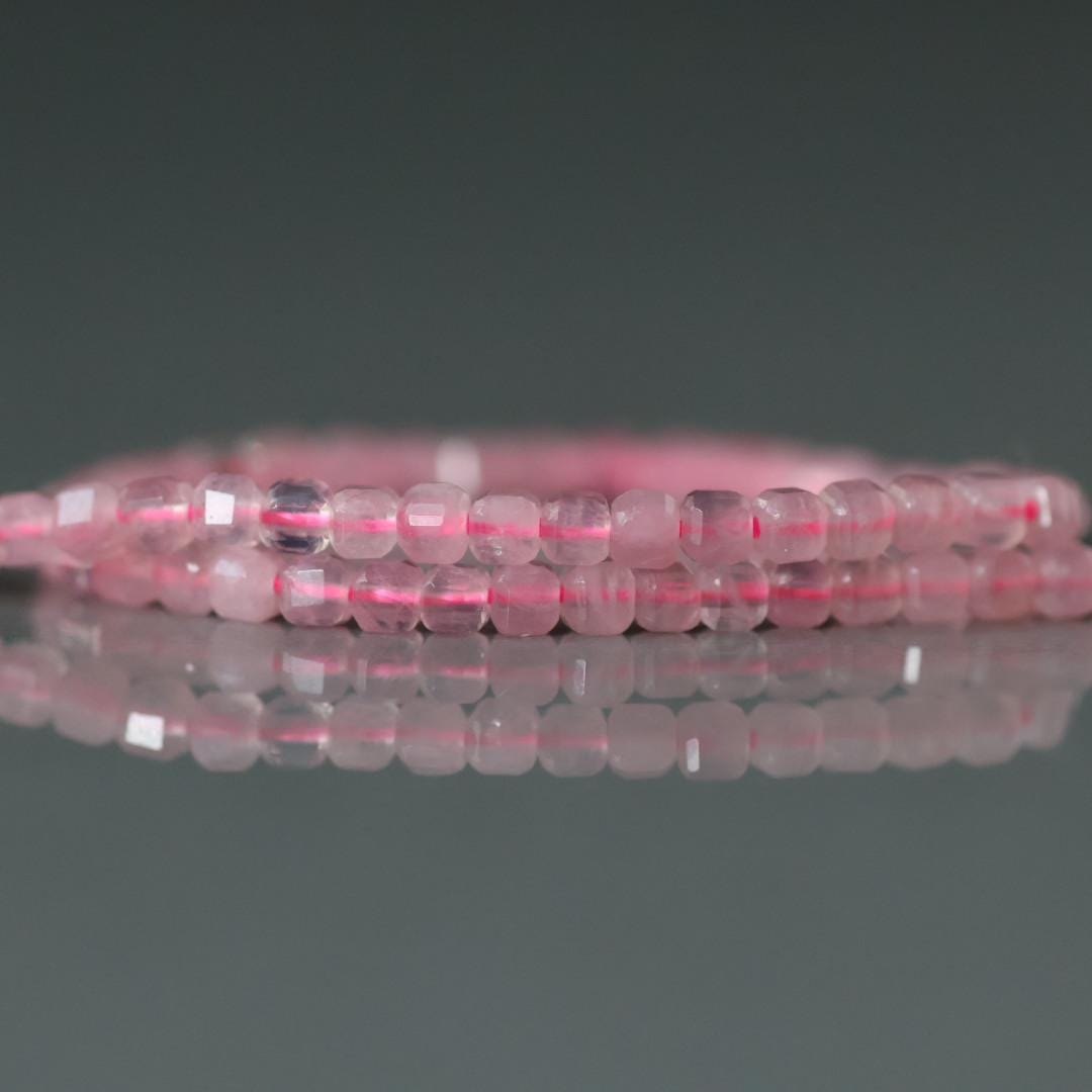 2.5mm Madagascar Rose Quartz Beads - Tiny Cube Natural Gemstone 7" Strand