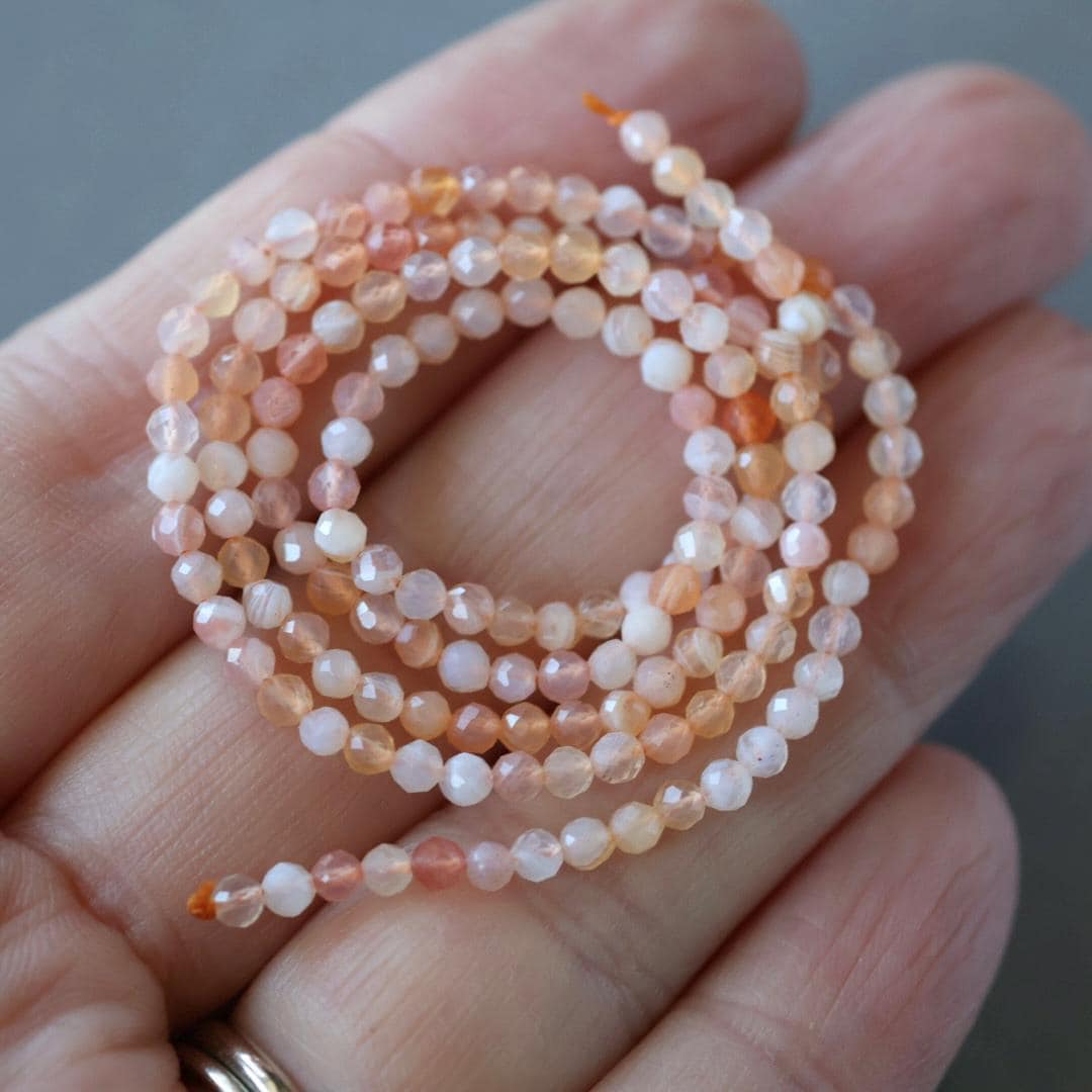 2.5mm Orange Botswana Agate Beads ‚Äì Tiny Faceted Round Natural Gemstone 15" Strand
