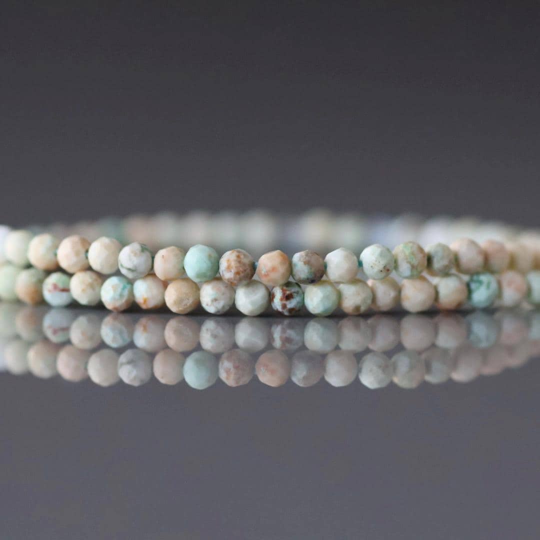 2.5mm Pale Peruvian Turquoise Beads – Tiny Faceted Round Natural Gemstone 15" Strand