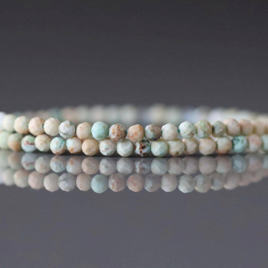 2.5mm Pale Peruvian Turquoise Beads – Tiny Faceted Round Natural Gemstone 15" Strand