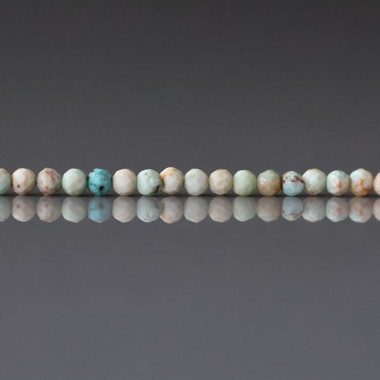 2.5mm Pale Peruvian Turquoise Beads – Tiny Faceted Round Natural Gemstone 15" Strand