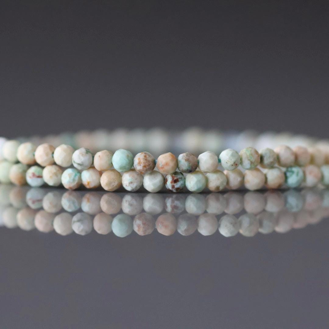2.5mm Pale Peruvian Turquoise Beads ‚Äì Tiny Faceted Round Natural Gemstone 15" Strand