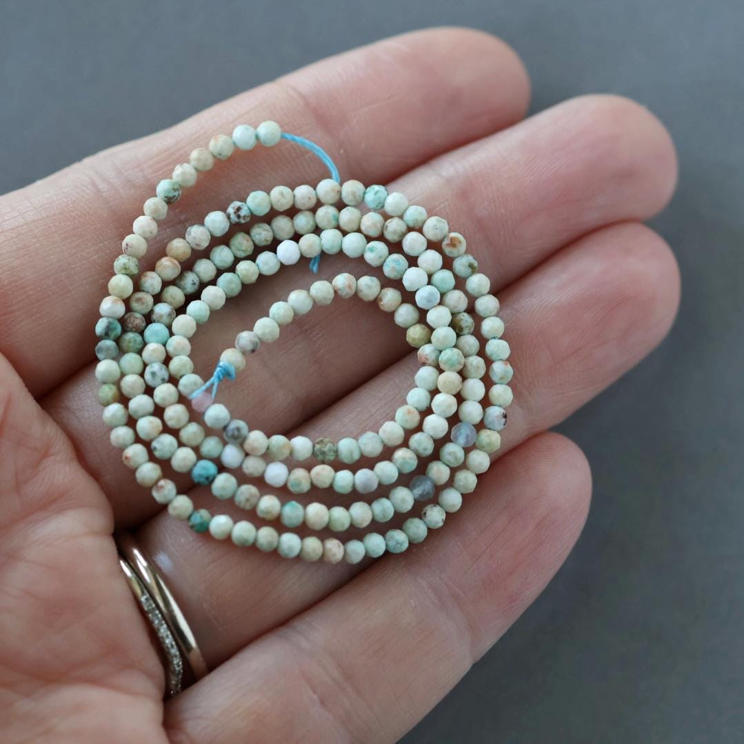 2.5mm Pale Peruvian Turquoise Beads ‚Äì Tiny Faceted Round Natural Gemstone 15" Strand