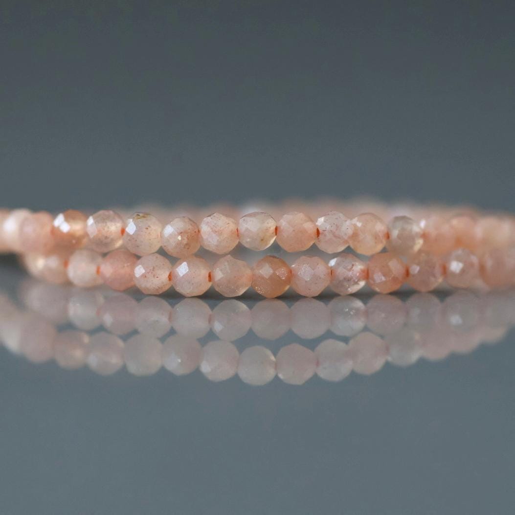2.5mm Peach Moonstone Beads - Tiny Faceted Round Natural Gemstone 15" Strand