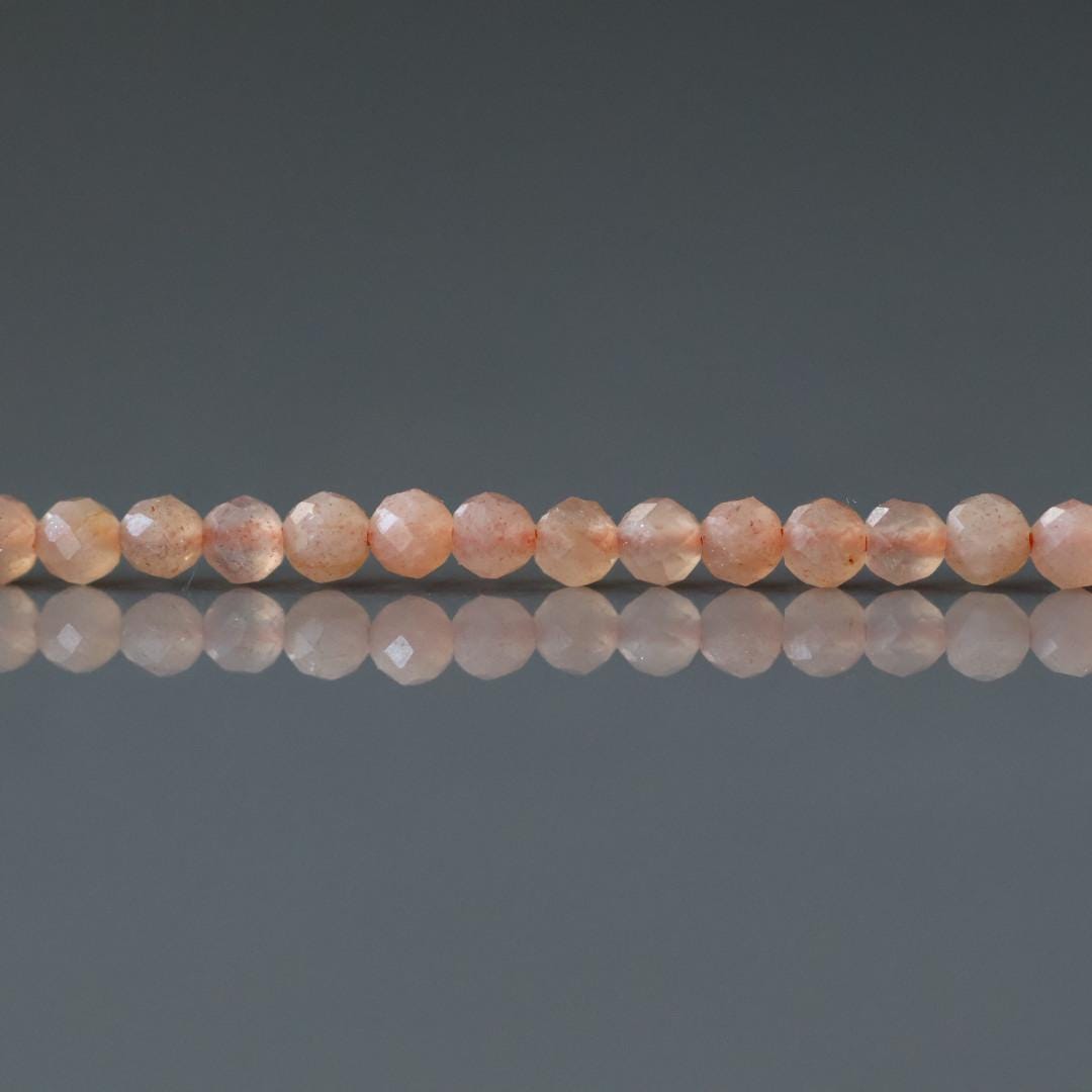 2.5mm Peach Moonstone Beads - Tiny Faceted Round Natural Gemstone 15" Strand