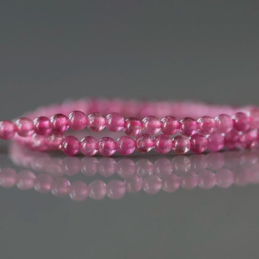2.5mm Pink Tourmaline Beads – Tiny Smooth Round Natural Gemstone 15" Strand