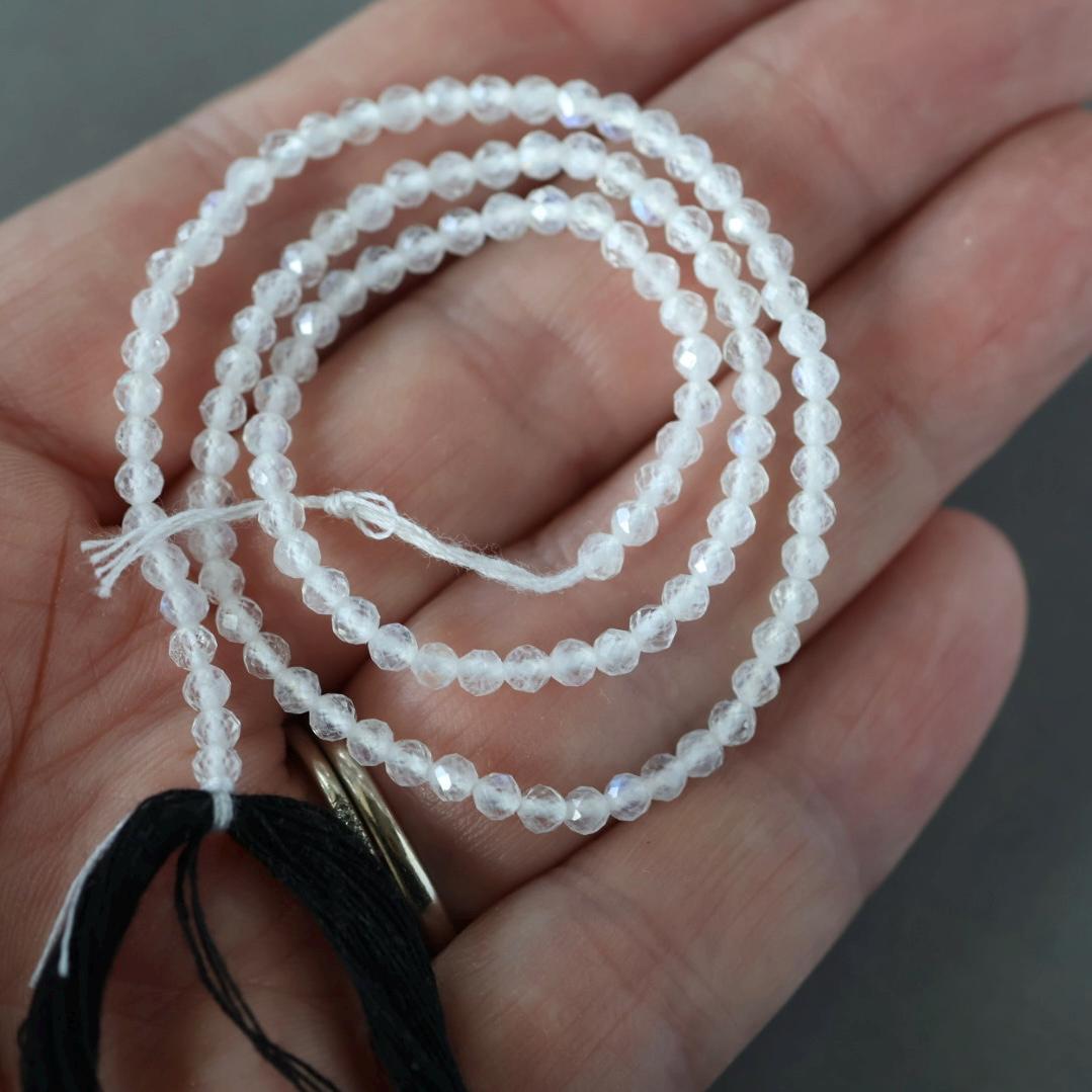 2.5mm Rainbow Moonstone Beads - Tiny Faceted Round Natural Gemstone 12.5" Strand