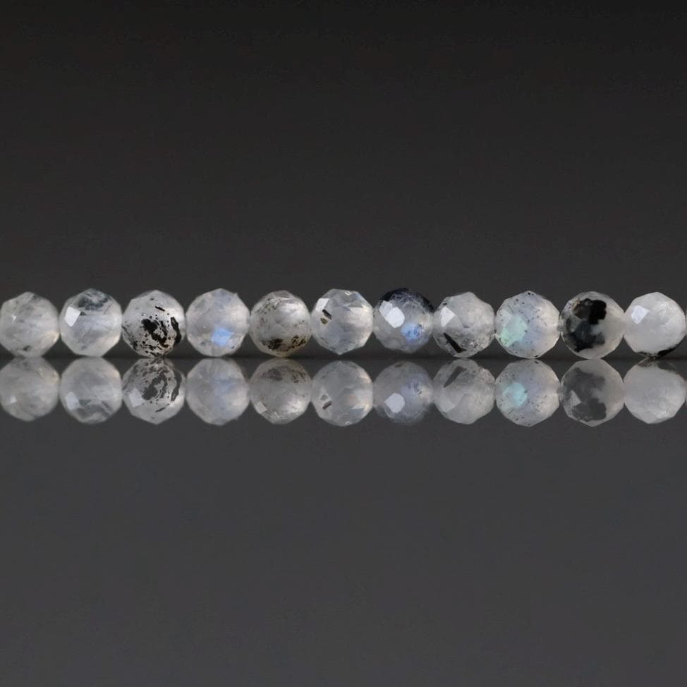 2.5mm Rainbow Moonstone Beads With Black Tourmaline 15" Micro Faceted Gemstone Beads Beading Crafter Gift June Birthstone DIY Jewelry
