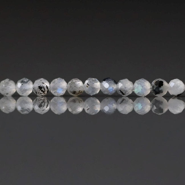 2.5mm Rainbow Moonstone Beads With Black Tourmaline 15" Micro Faceted Gemstone Beads Beading Crafter Gift June Birthstone DIY Jewelry