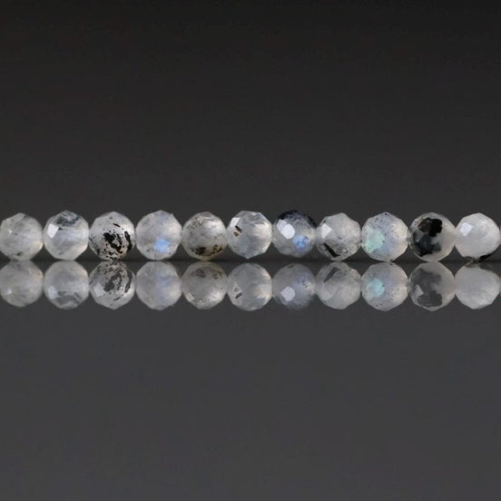 2.5mm Rainbow Moonstone Beads With Black Tourmaline 15" Micro Faceted Gemstone Beads Beading Crafter Gift June Birthstone DIY Jewelry