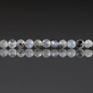 2.5mm Rainbow Moonstone with Black Tourmaline Beads ‚Äì Tiny Faceted Round Natural Gemstone 15