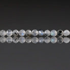 2.5mm Rainbow Moonstone with Black Tourmaline Beads ‚Äì Tiny Faceted Round Natural Gemstone 15" Strand