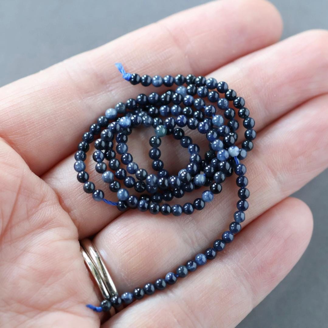 2.5mm Raw Sapphire Beads – Tiny Smooth Round Natural Gemstone 15" Strand