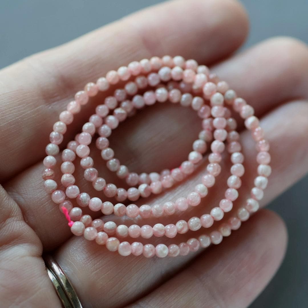 2.5mm Rhodochrosite Beads ‚Äì Tiny Smooth Round Natural Gemstone 15" Strand