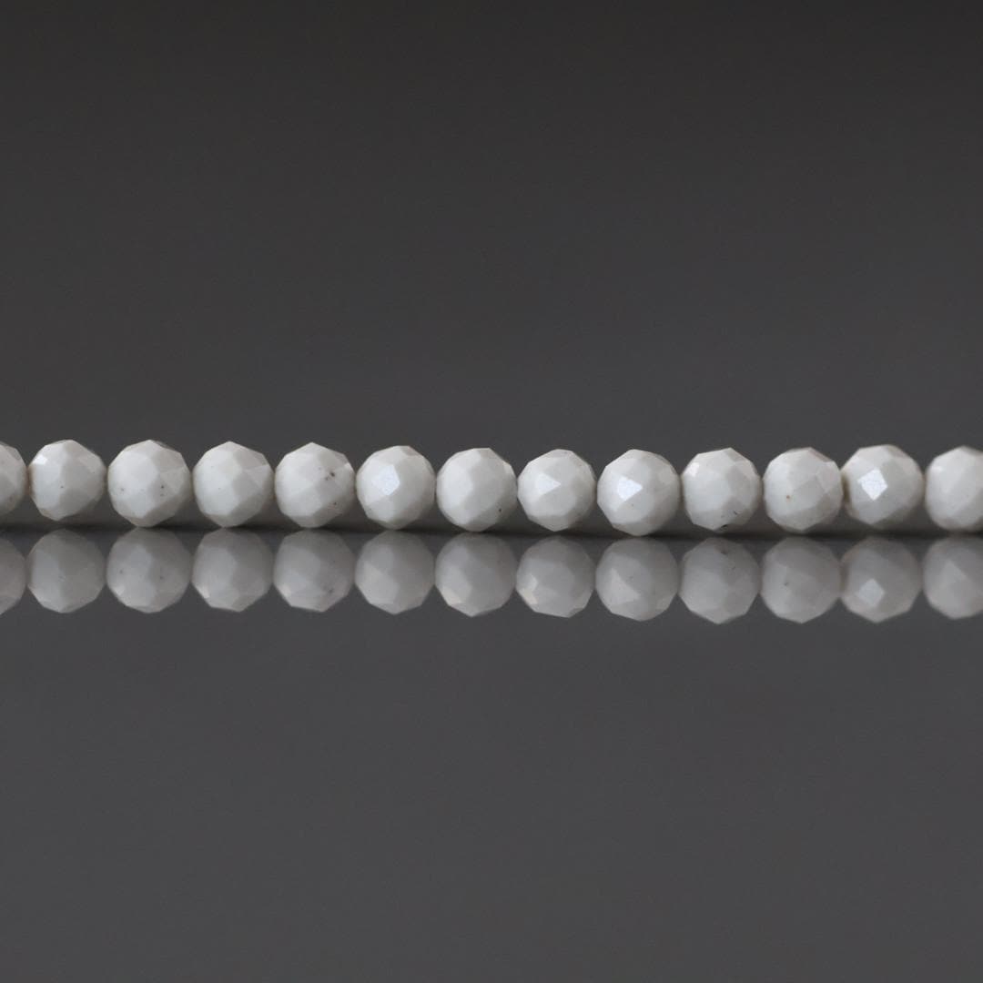 2.5mm Riverstone White Fossil Jasper Beads - Tiny Faceted Round Natural Gemstone 15" Strand
