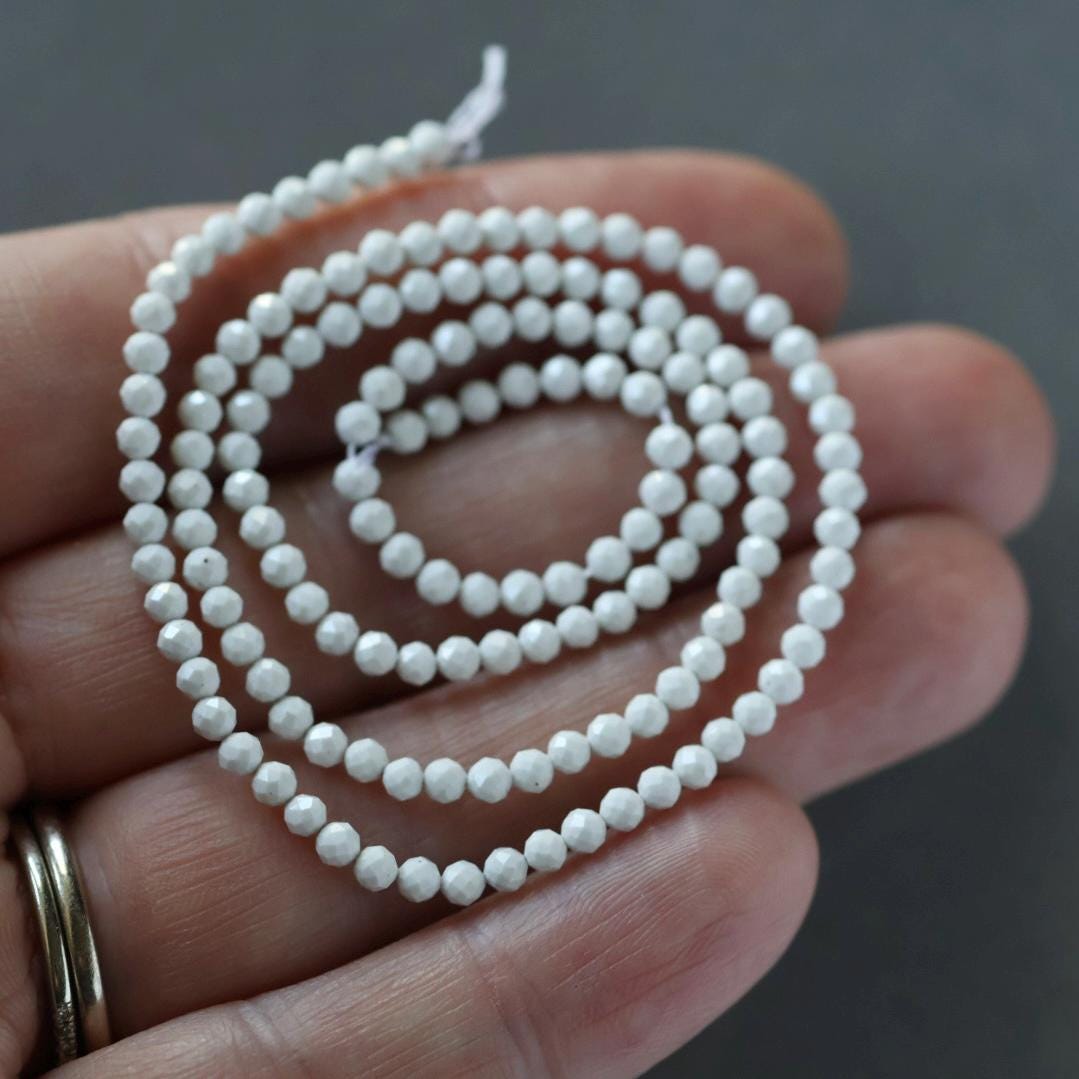 2.5mm Riverstone White Fossil Jasper Beads - Tiny Faceted Round Natural Gemstone 15" Strand