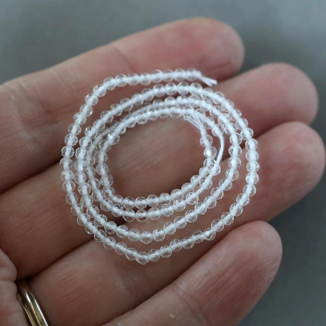 2.5mm Rock Quartz Beads – Tiny Faceted Round Natural Gemstone 12.5" Strand