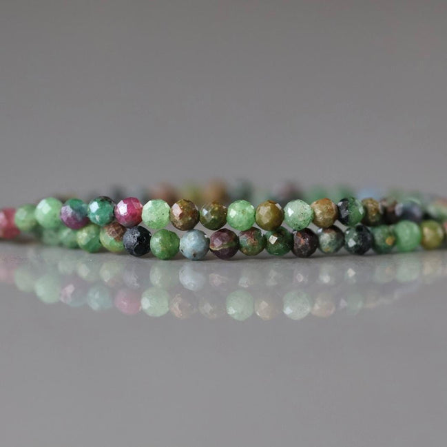2.5mm African Ruby in Fuchsite Micro Faceted Beads 15" Multi Color Genuine Gemstone Tiny Small Beads for Jewelry Making Beading Craft Gift
