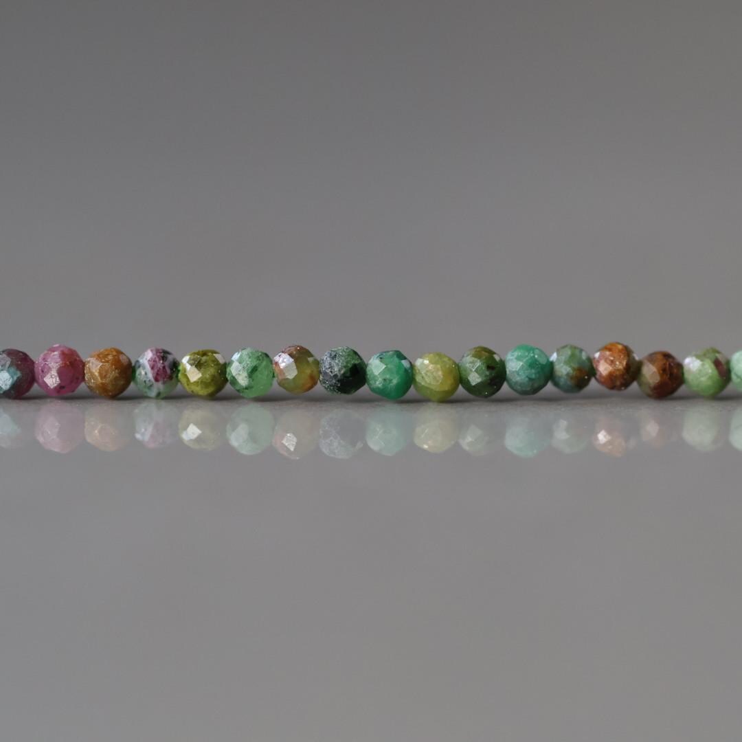 2.5mm Ruby in Fuchsite Beads ‚Äì Tiny Faceted Round Natural Gemstone 15" Strand