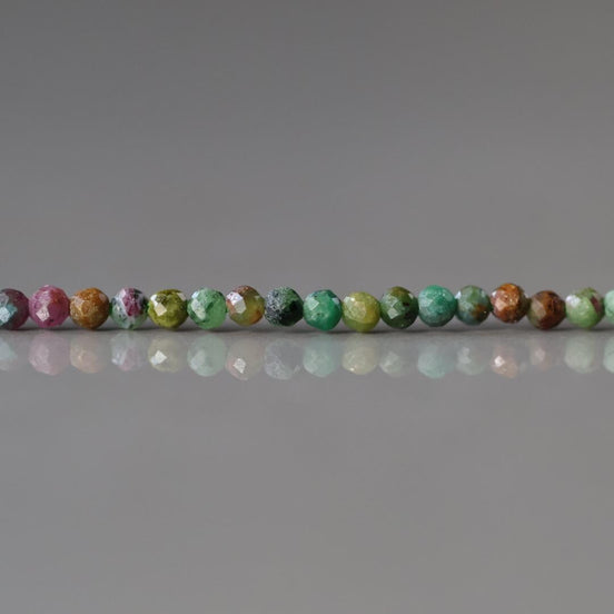2.5mm Ruby in Fuchsite Beads ‚Äì Tiny Faceted Round Natural Gemstone 15" Strand