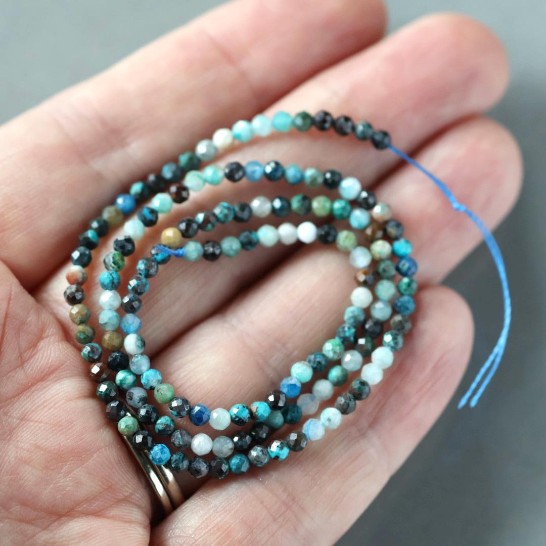 2.5mm Shattuckite Chrysocolla Beads ‚Äì Tiny Faceted Round Natural Gemstone 15" Strand
