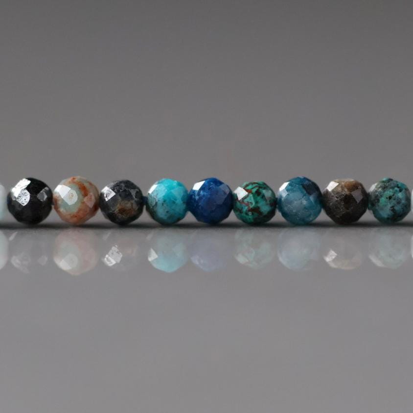 2.5mm Shattuckite Chrysocolla Beads ‚Äì Tiny Faceted Round Natural Gemstone 15" Strand