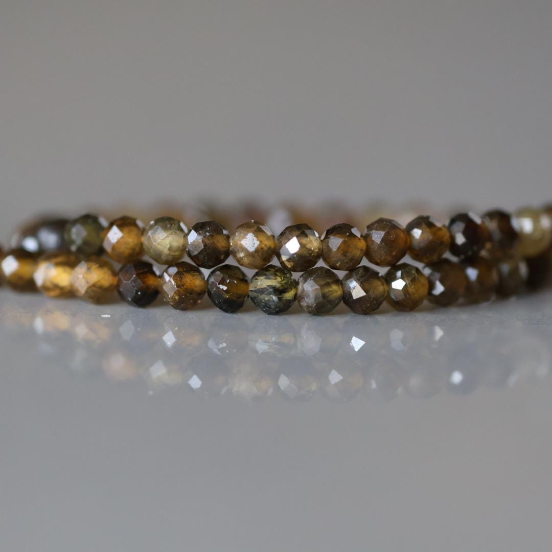 2.5mm Smoky Tourmaline Beads ‚Äì Tiny Faceted Round Natural Gemstone 15" Strand