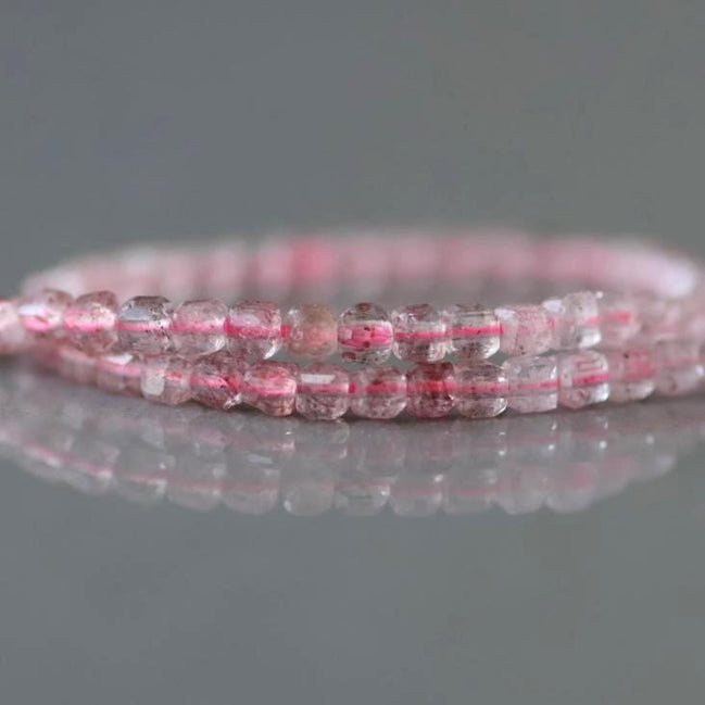 2.5mm Pink Strawberry Quartz Micro Faceted Cube Beads Genuine Quartz Beads 15" Sparkly Gemstone Beads for Jewelry Making Seed Beads
