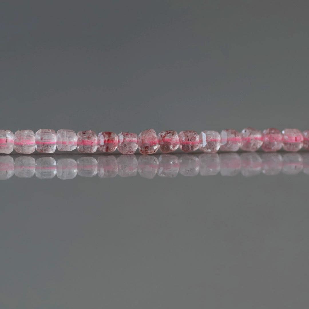 2.5mm Strawberry Quartz Cube Beads ‚Äì Tiny Faceted Cube Natural Gemstone 15" Strand