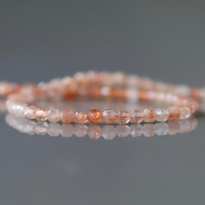 2.5mm Sunstone Beads ‚Äì Tiny Faceted Prism Natural Gemstone 15" Strand