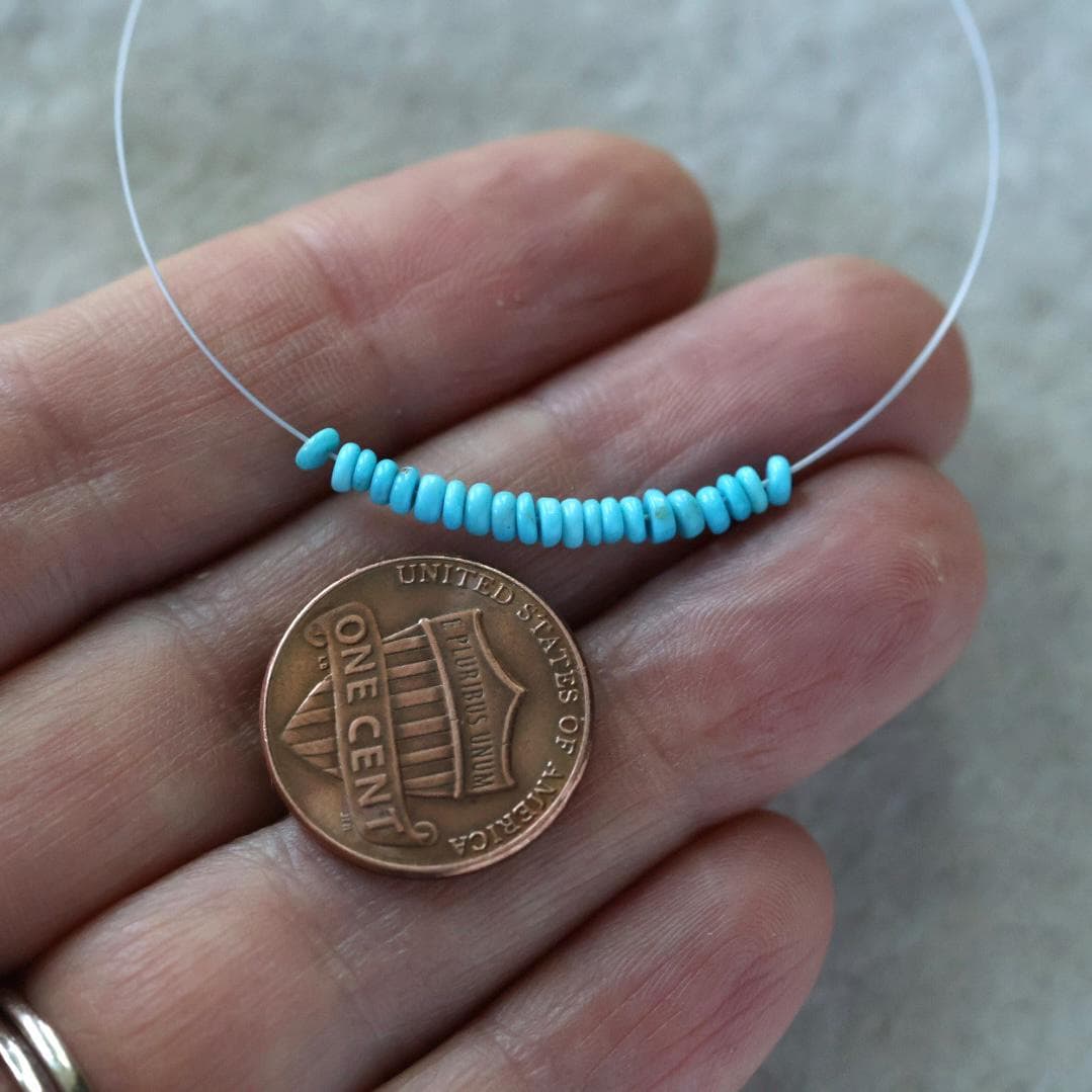 2.5mm Tiny Natural Sleeping Beauty Turquoise Rondelle Beads Smooth 1” Gemstone Beads DIY Jewelry Making December Birthstone