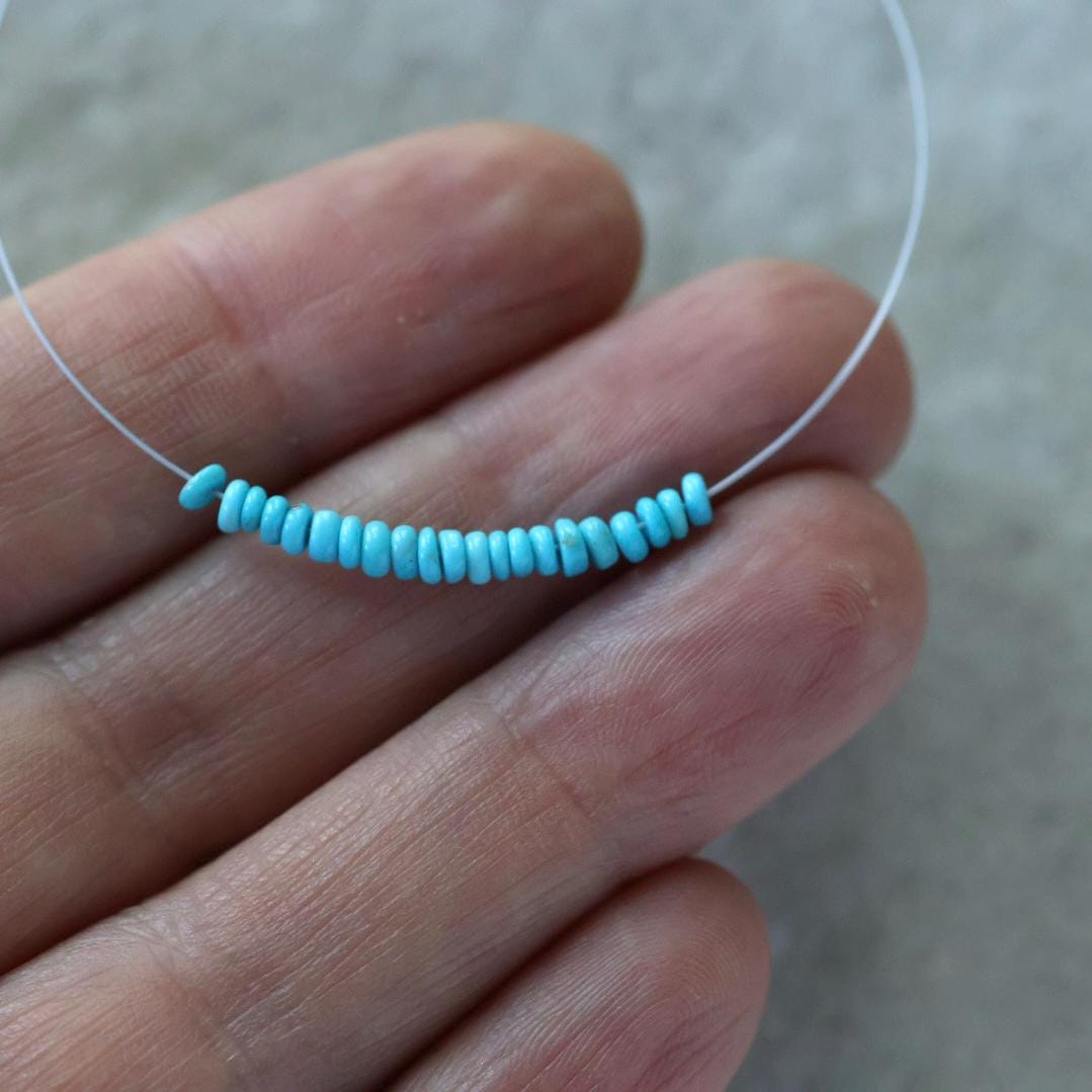 2.5mm Tiny Natural Sleeping Beauty Turquoise Rondelle Beads Smooth 1” Gemstone Beads DIY Jewelry Making December Birthstone